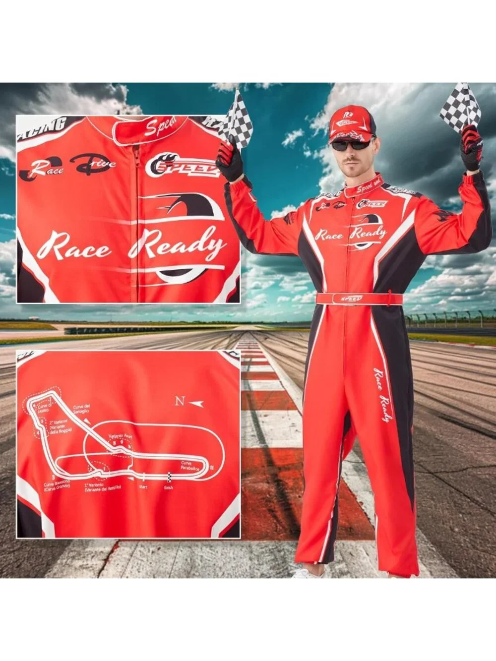 Unisex Race Car Driver Costume with Accessories for Halloween & Dress-Up Fun